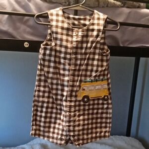 Carter's Brown Checkered One Piece with Yellow Bus